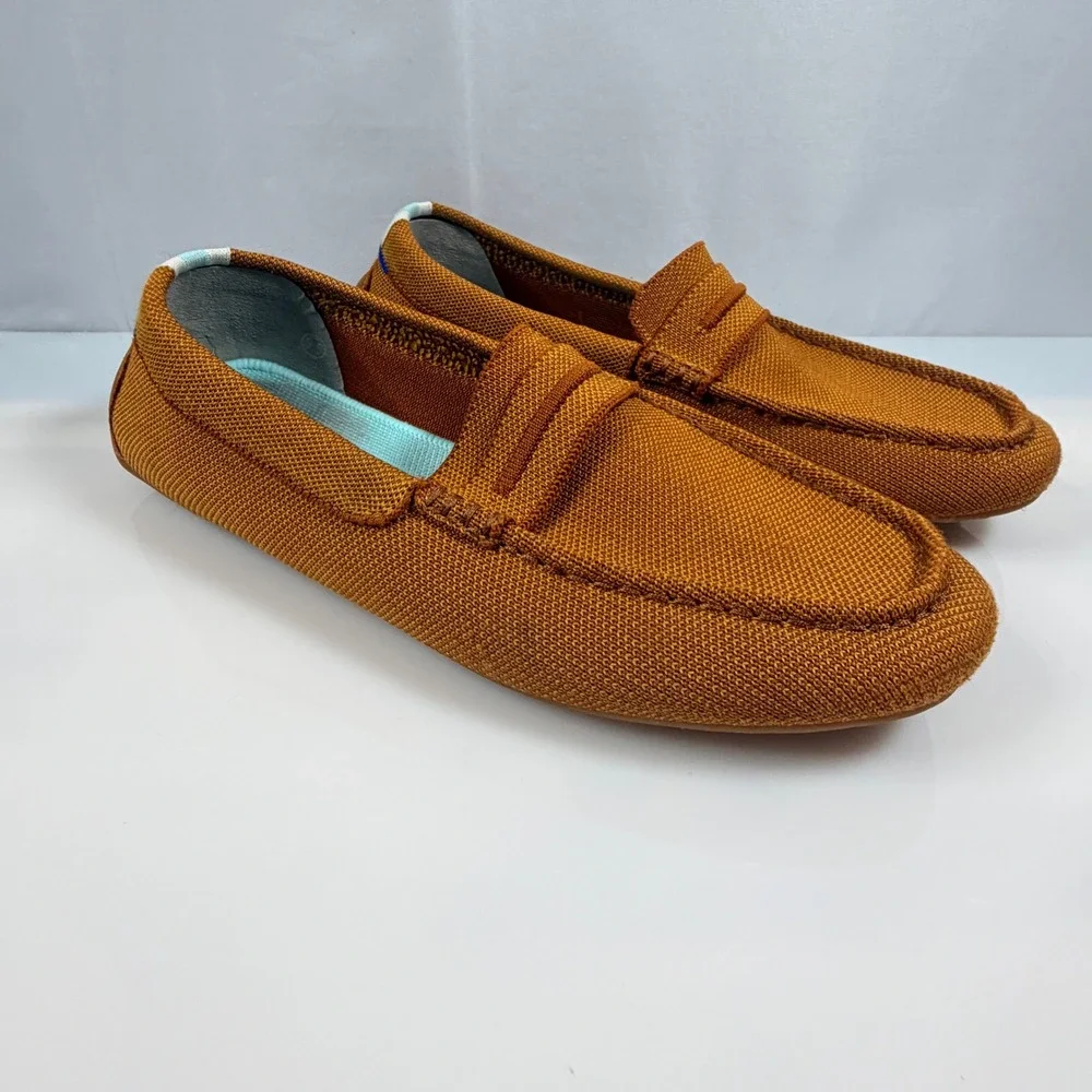 Rothy's The Driver Loafers Women's 9.5 Cognac Brown Knit Driving Shoes Flats